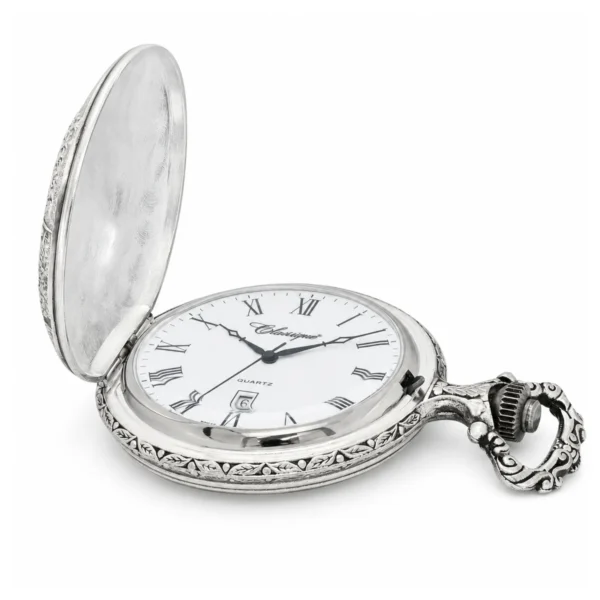 Gents 48mm Pewter Antique Rhodium Plated "Man on Bike" Swiss Quartz Pocket Watch - image 3 Gents 48mm Pewter Antique Rhodium Plated "Man on Bike" Swiss Quartz Pocket Watch