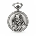 Gents 48mm Pewter Antique Rhodium Plated "St. Christopher" Swiss Quartz Pocket Watch