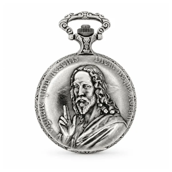 Gents 48mm Pewter Antique Rhodium Plated "St. Christopher" Swiss Quartz Pocket Watch - image 1 Gents 48mm Pewter Antique Rhodium Plated "St. Christopher" Swiss Quartz Pocket Watch