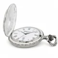 Gents 48mm Pewter Antique Rhodium Plated "St. Christopher" Swiss Quartz Pocket Watch
