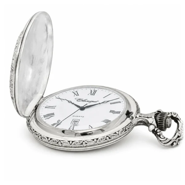 Gents 48mm Pewter Antique Rhodium Plated "St. Christopher" Swiss Quartz Pocket Watch - image 3 Gents 48mm Pewter Antique Rhodium Plated "St. Christopher" Swiss Quartz Pocket Watch