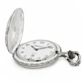 Gents 48mm Pewter Antique Rhodium Plated "St. Christopher" Swiss Quartz Pocket Watch