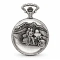 Gents 48mm Pewter Antique Rhodium Plated "Touring Couple" Swiss Quartz Pocket Watch
