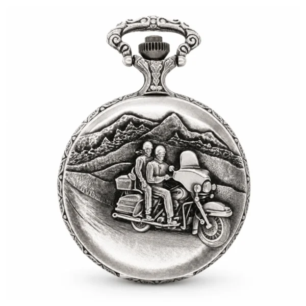 Gents 48mm Pewter Antique Rhodium Plated "Touring Couple" Swiss Quartz Pocket Watch