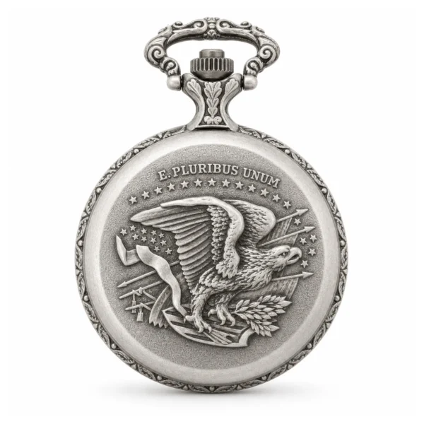 Gents 48mm Pewter Antique Rhodium Plated "Touring Couple" Swiss Quartz Pocket Watch