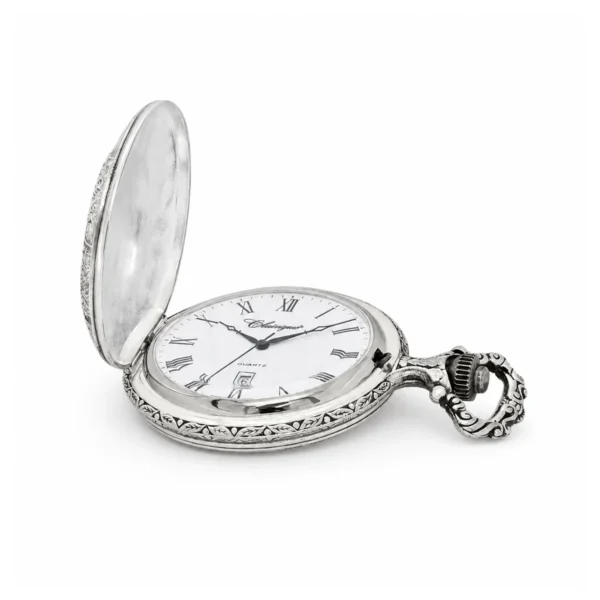 Gents 48mm Pewter Antique Rhodium Plated "Touring Couple" Swiss Quartz Pocket Watch