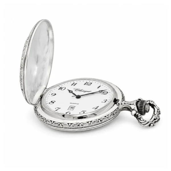 Gents 48mm Pewter Antique Rhodium Plated "Touring Couple" Swiss Quartz Pocket Watch