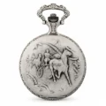 Gents 48mm Pewter Antique Rhodium Plated "Trotter" Swiss Quartz Pocket Watch