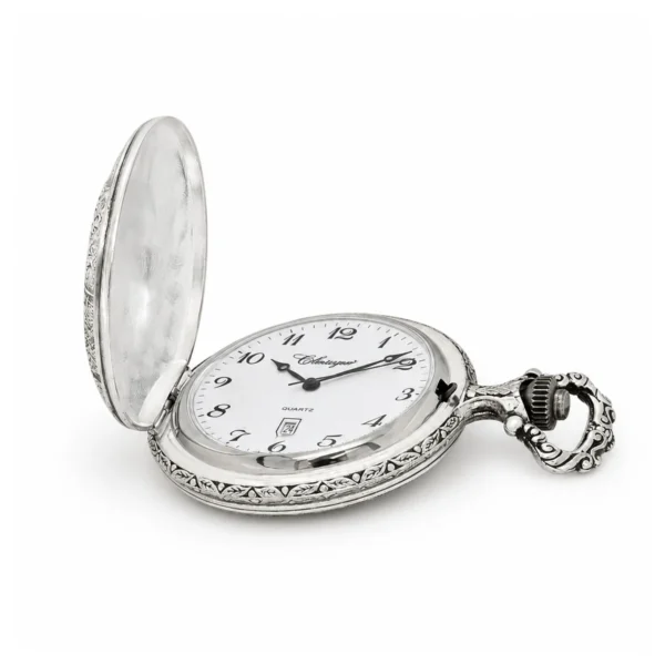 Gents 48mm Pewter Antique Rhodium Plated "Trotter" Swiss Quartz Pocket Watch - image 4 Gents 48mm Pewter Antique Rhodium Plated "Trotter" Swiss Quartz Pocket Watch
