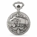 Gents 48mm Pewter Antique Rhodium Plated "Truck" Swiss Quartz Pocket Watch
