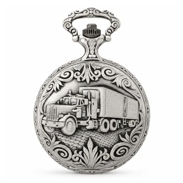 Gents 48mm Pewter Antique Rhodium Plated "Truck" Swiss Quartz Pocket Watch - image 1 Gents 48mm Pewter Antique Rhodium Plated "Truck" Swiss Quartz Pocket Watch