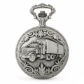 Gents 48mm Pewter Antique Rhodium Plated "Truck" Swiss Quartz Pocket Watch