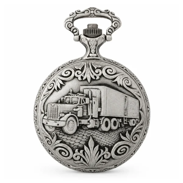 Gents 48mm Pewter Antique Rhodium Plated "Truck" Swiss Quartz Pocket Watch - image 2 Gents 48mm Pewter Antique Rhodium Plated "Truck" Swiss Quartz Pocket Watch
