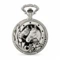 Gents 48mm Pewter Antique Rhodium Plated "Two Horses" Swiss Quartz Pocket Watch