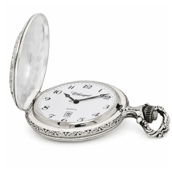 Gents 48mm Pewter Antique Rhodium Plated "Two Horses" Swiss Quartz Pocket Watch - image 4 Gents 48mm Pewter Antique Rhodium Plated "Two Horses" Swiss Quartz Pocket Watch