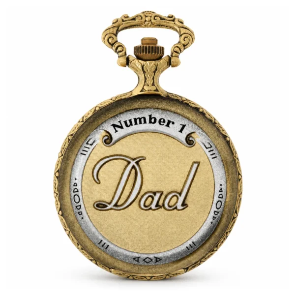 Gents 48mm Pewter Antique Two Tone Gold Plated "No.1 Dad" Swiss Quartz Pocket Watch - image 1 Gents 48mm Pewter Antique Two Tone Gold Plated "No.1 Dad" Swiss Quartz Pocket Watch