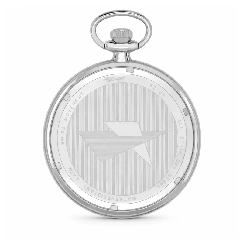 Gents 48mm Rhodium Plated Open Face Swiss Quartz Pocket Watch – image 2 Gents 48mm Rhodium Plated Open Face Swiss Quartz Pocket Watch