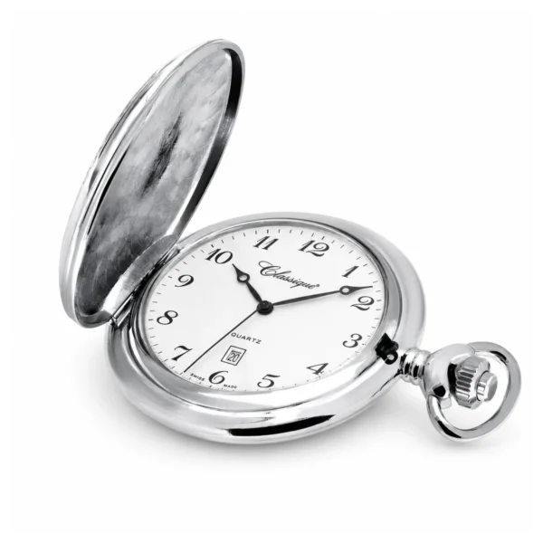 Gents 48mm Rhodium Plated Swiss Quartz Pocket Watch - image 4 Gents 48mm Rhodium Plated Swiss Quartz Pocket Watch