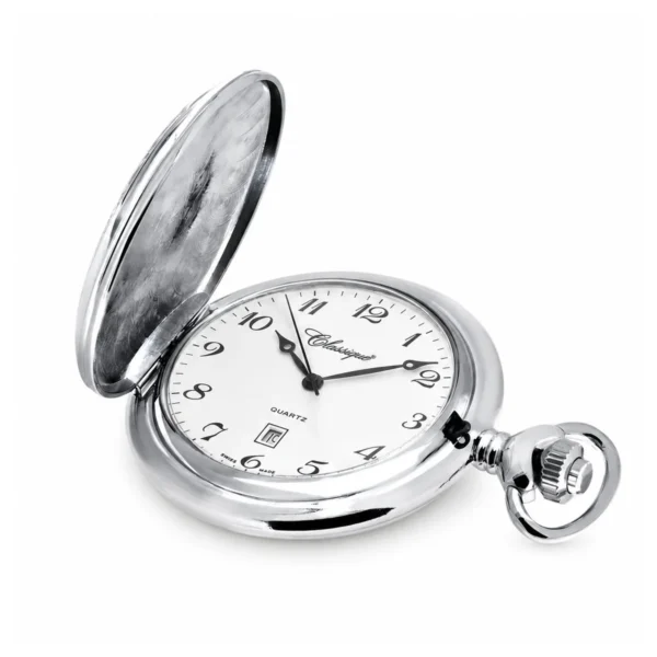 Gents 48mm Rhodium Plated Swiss Quartz Pocket Watch - image 3 Gents 48mm Rhodium Plated Swiss Quartz Pocket Watch