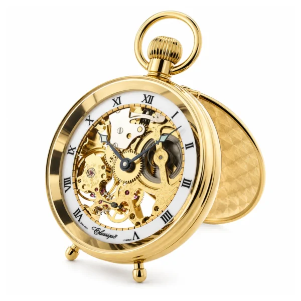 Gents 49mm Gold Plated Open Face Mechanical Swiss Made Skeleton Desktop Pocket Watch - image 2 Gents 49mm Gold Plated Open Face Mechanical Swiss Made Skeleton Desktop Pocket Watch