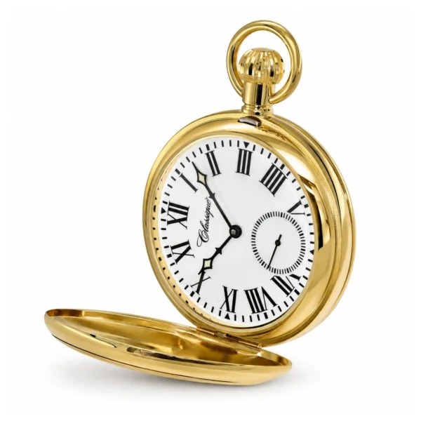 Gents 49mm Gold Plated Skeleton Mechanical Pocket Watch - image 2 Gents 49mm Gold Plated Skeleton Mechanical Pocket Watch