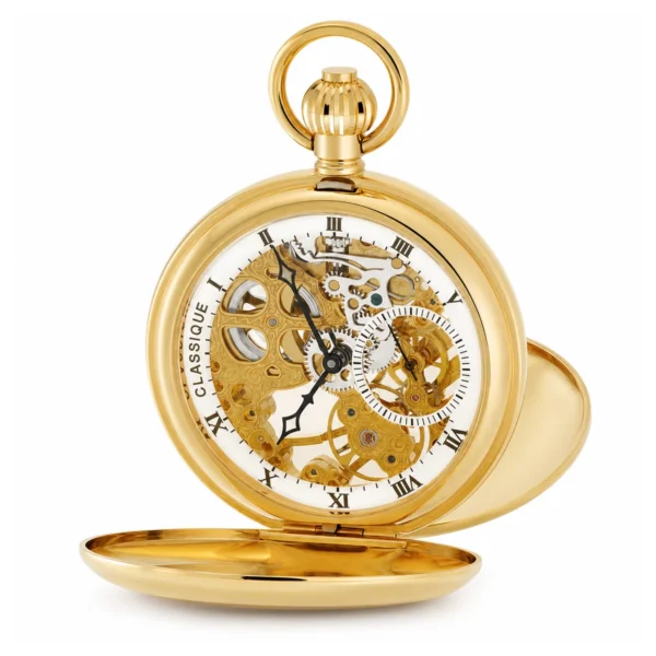 Gents 49mm Gold Plated Skeleton Mechanical Pocket Watch - image 1 Gents 49mm Gold Plated Skeleton Mechanical Pocket Watch