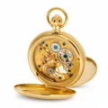 Gents 49mm Gold Plated Skeleton Mechanical Pocket Watch