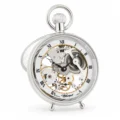 Gents 49mm Palladium Plated Open Face Mechanical Swiss Made Skeleton Desktop Pocket Watch