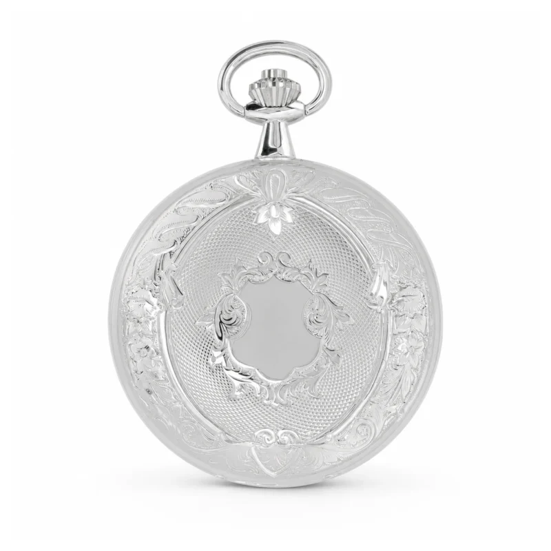 Gents 49mm Rhodium Plated Swiss Quartz Pocket Watch – image 2 Gents 49mm Rhodium Plated Swiss Quartz Pocket Watch