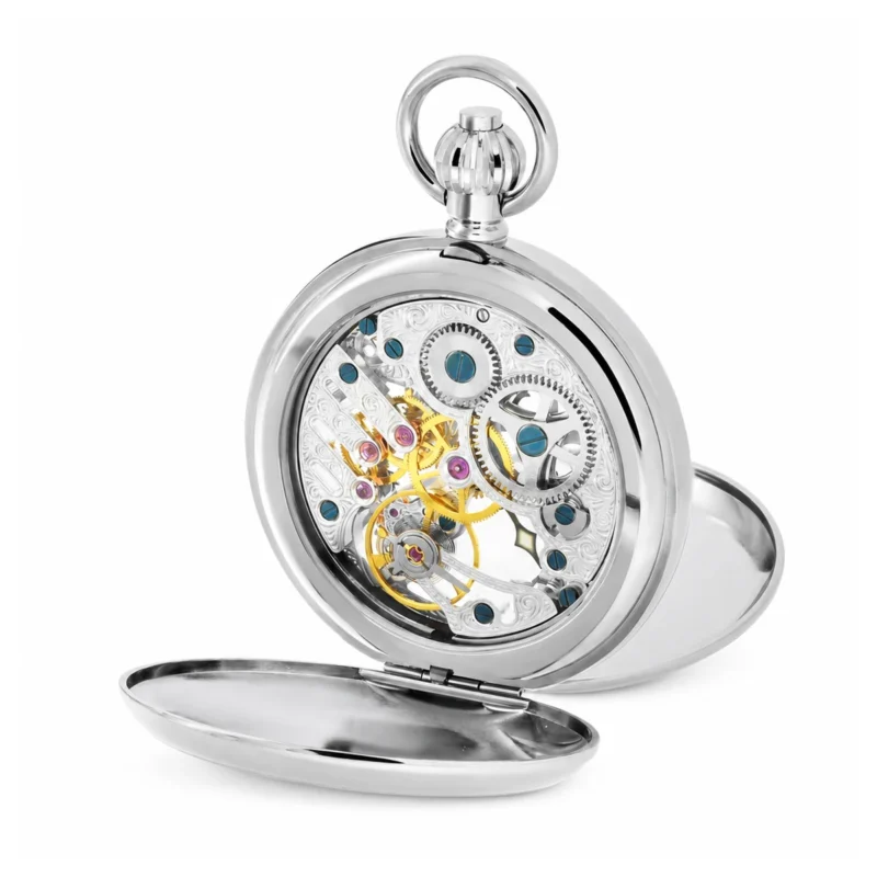 Gents 49mm Rhodium Steel Skeleton Mechanical Pocket Watch – image 2 Gents 49mm Rhodium Steel Skeleton Mechanical Pocket Watch