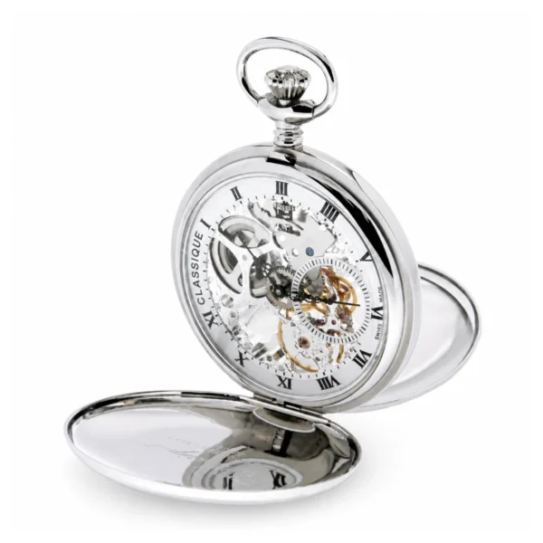 Gents 49mm Stainless Steel Skeleton Swiss Made Pocket Watch - image 1 Gents 49mm Stainless Steel Skeleton Swiss Made Pocket Watch