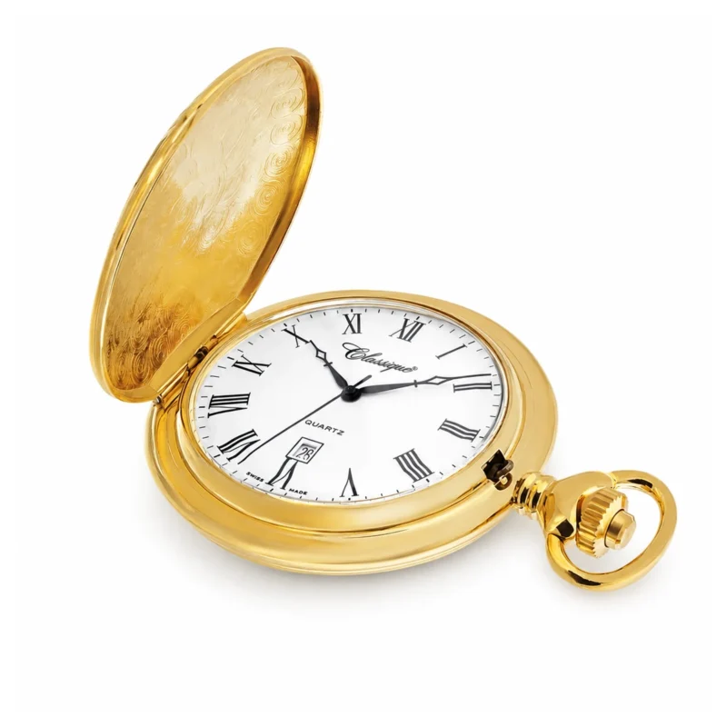 Gents 50mm Gold Plated Swiss Quartz Pocket Watch – image 2 Gents 50mm Gold Plated Swiss Quartz Pocket Watch