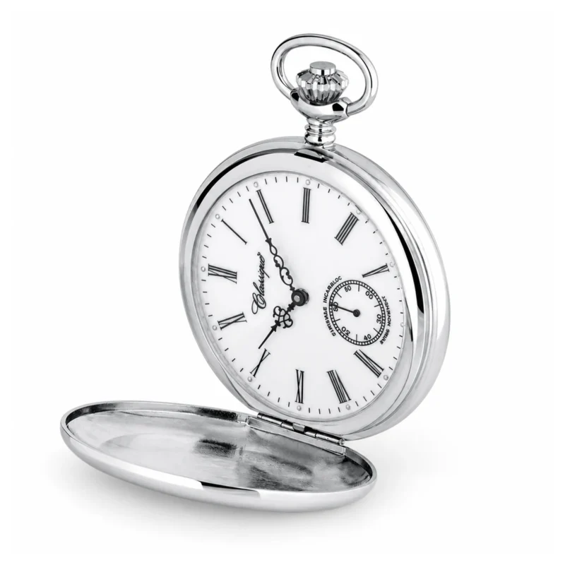 Gents 51mm Rhodium Plated Swiss Made Mechanical Pocket Watch – image 2 Gents 51mm Rhodium Plated Swiss Made Mechanical Pocket Watch