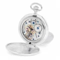 Gents 59mm Sterling Silver Mechanical Skeleton Swiss Made Pocket Watch