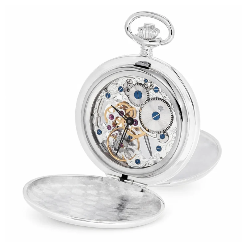 Gents 59mm Sterling Silver Mechanical Skeleton Swiss Made Pocket Watch – image 2 Gents 59mm Sterling Silver Mechanical Skeleton Swiss Made Pocket Watch