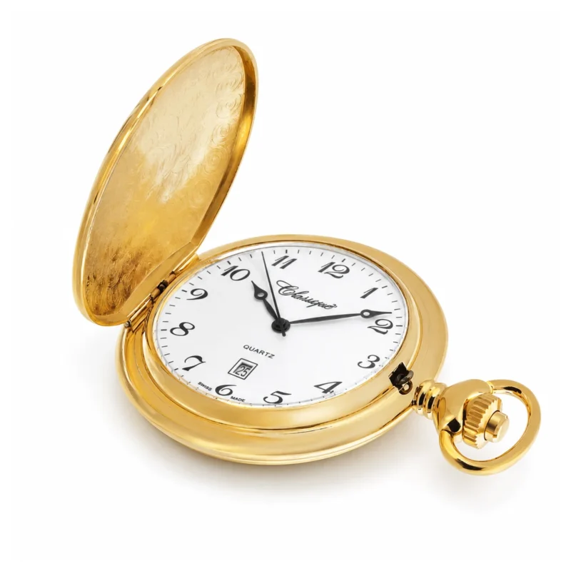 Unisex 41mm Gold Plated Swiss Quartz Pocket Watch – image 2 Unisex 41mm Gold Plated Swiss Quartz Pocket Watch