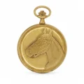 Vintage Antique 41mm Gold Plated Horse Swiss Quartz Pocket Watch