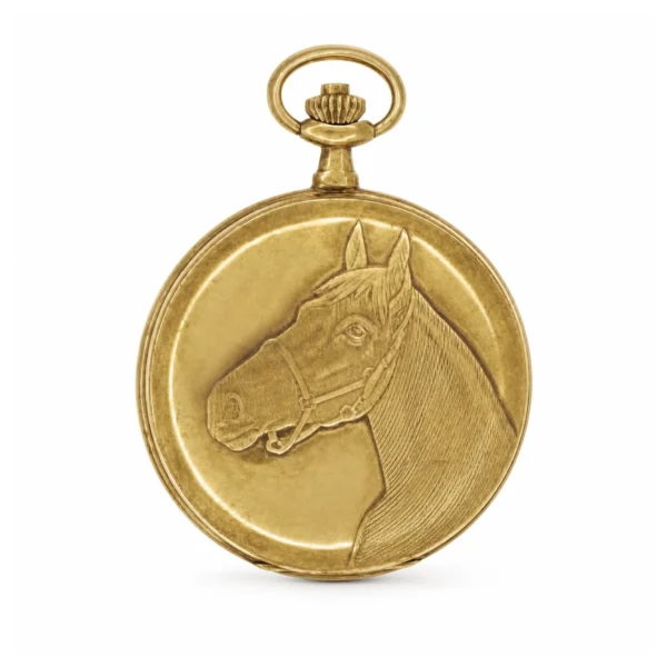 Vintage Antique 41mm Gold Plated Horse Swiss Quartz Pocket Watch