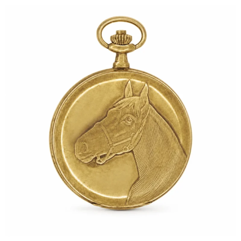 Vintage Antique 41mm Gold Plated Horse Swiss Quartz Pocket Watch