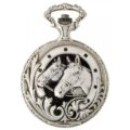 Gents 48mm Pewter Antique Rhodium Plated "Two Horses" Swiss Quartz Pocket Watch