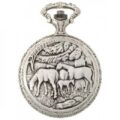 Gents 48mm Pewter Antique Rhodium Plated “Two Horses” Swiss Quartz Pocket Watch
