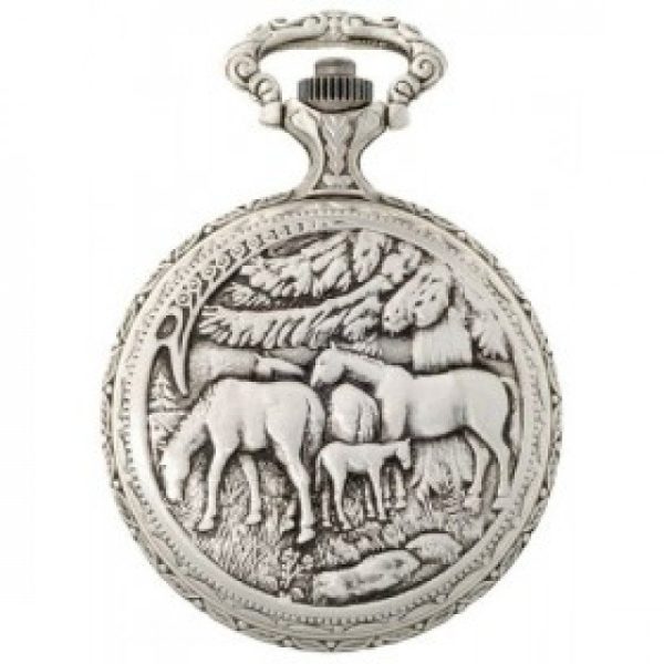 8019w-back-280x280-800x800 Gents 48mm Pewter Antique Rhodium Plated “Two Horses” Swiss Quartz Pocket Watch