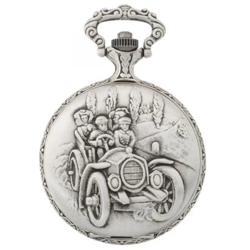 Gents 48mm Pewter Antique Rhodium Plated "Chevrolet" Swiss Quartz Pocket Watch