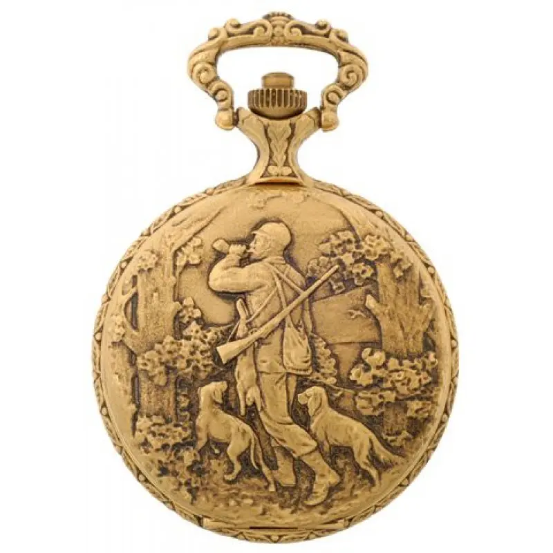 Gents 48mm Pewter Antique Gold Plated "Hunter" Swiss Quartz Pocket Watch