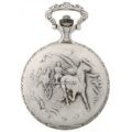 Gents 48mm Pewter Antique Rhodium Plated "Trotter" Swiss Quartz Pocket Watch
