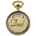 Gents 48mm Pewter Antique Two Tone Gold Plated "No.1 Dad" Swiss Quartz Pocket Watch