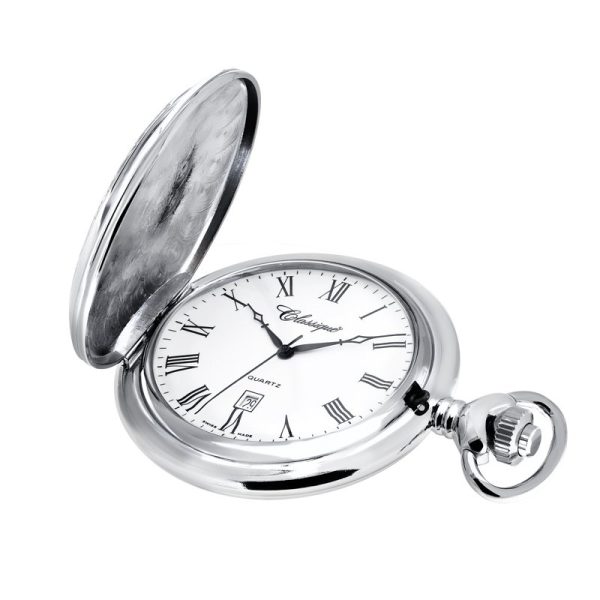 Silver-Roman-Dial-800x800 Gents 48mm Rhodium Plated Swiss Quartz Pocket Watch