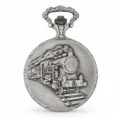 Gents 48mm Pewter Antique Rhodium Plated "Train" Swiss Quartz Pocket Watch