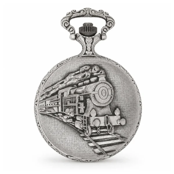 Gents 48mm Pewter Antique Rhodium Plated "Train" Swiss Quartz Pocket Watch - image 1 Gents 48mm Pewter Antique Rhodium Plated "Train" Swiss Quartz Pocket Watch