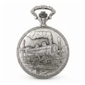 Gents 48mm Pewter Antique Rhodium Plated "Train" Swiss Quartz Pocket Watch